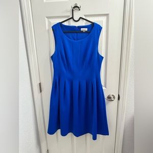 Calvin Klein Fit and Flare  dress in a rich blue color in thick sturdy material